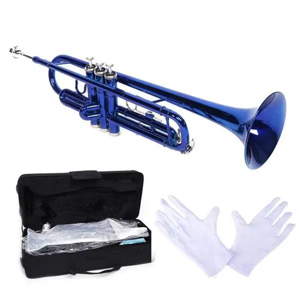 Professional B♭ Trumpet, Blue Brass with Gloves