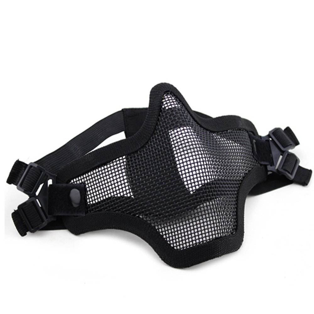 Airsoft Half-Face Mask, Tactical Metal Mesh Mask with Quick Helmet-Buckle Mount, Black