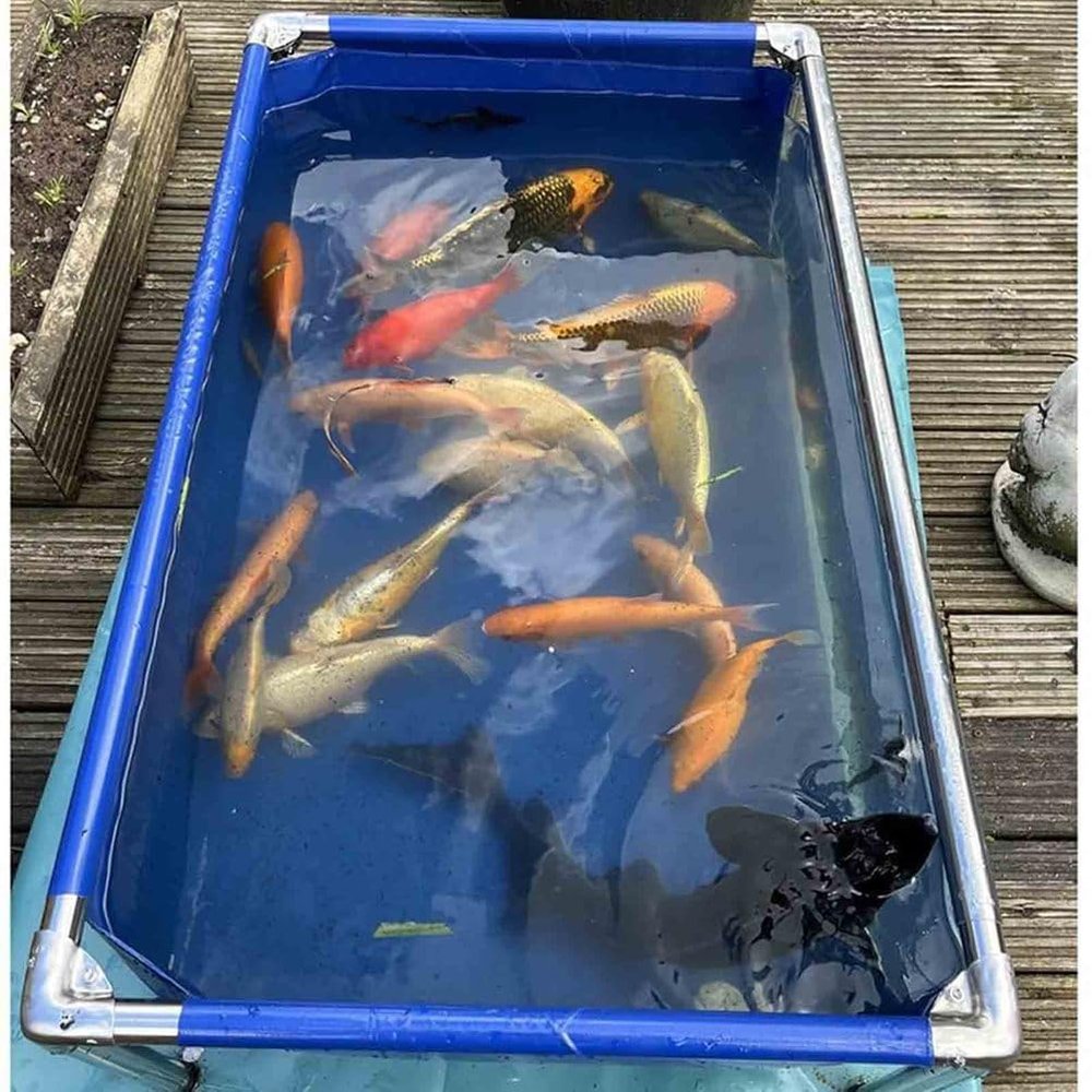 Large PVC Canvas Fish Pond with Viewing Window, Stainless Steel Frame, 150 x 100 x 71 cm