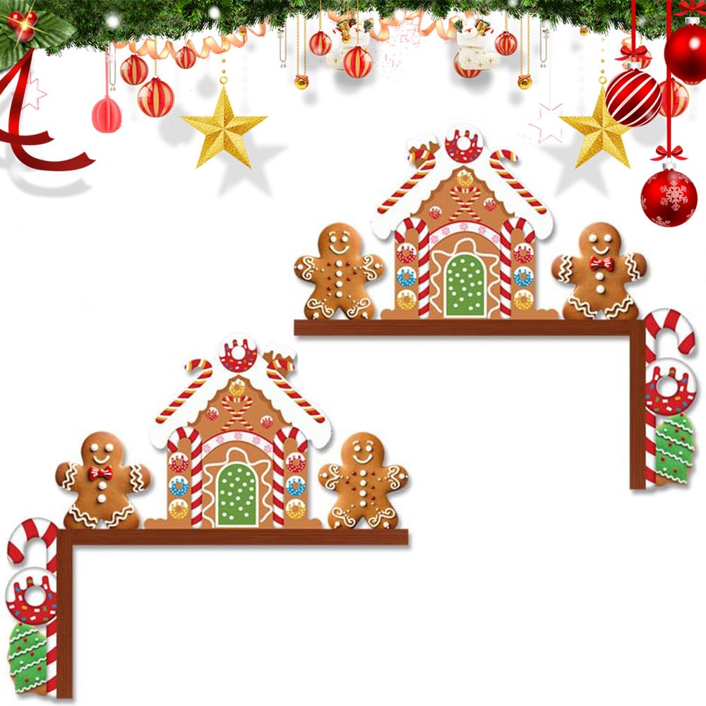 Skeadex Christmas Door Frame Decorations, 2-Piece Wooden Christmas Decor (C)