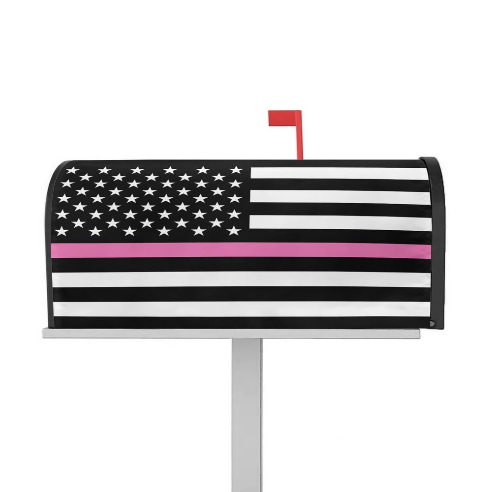 Thin Pink Magnetic Mailbox Cover, Standard Size, 53.3 x 64.4 cm, Breast Cancer Awareness, American Flag Design