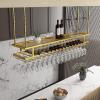 ASerZenith Ceiling-Mounted Hanging Wine Glass and Bottle Holder, 2-Tier Gold Shelf, 120 x 30 cm view 1