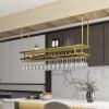 ASerZenith Ceiling-Mounted Hanging Wine Glass and Bottle Holder, 2-Tier Gold Shelf, 120 x 30 cm view 2