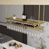 ASerZenith Ceiling-Mounted Hanging Wine Glass and Bottle Holder, 2-Tier Gold Shelf, 120 x 30 cm view 4