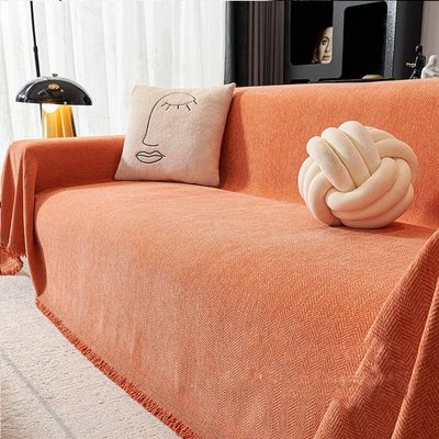 Chenille Sofa Throw with Tassels, Reversible Sofa Cover, Pet-Friendly, Style-c6, 180 x 230 cm