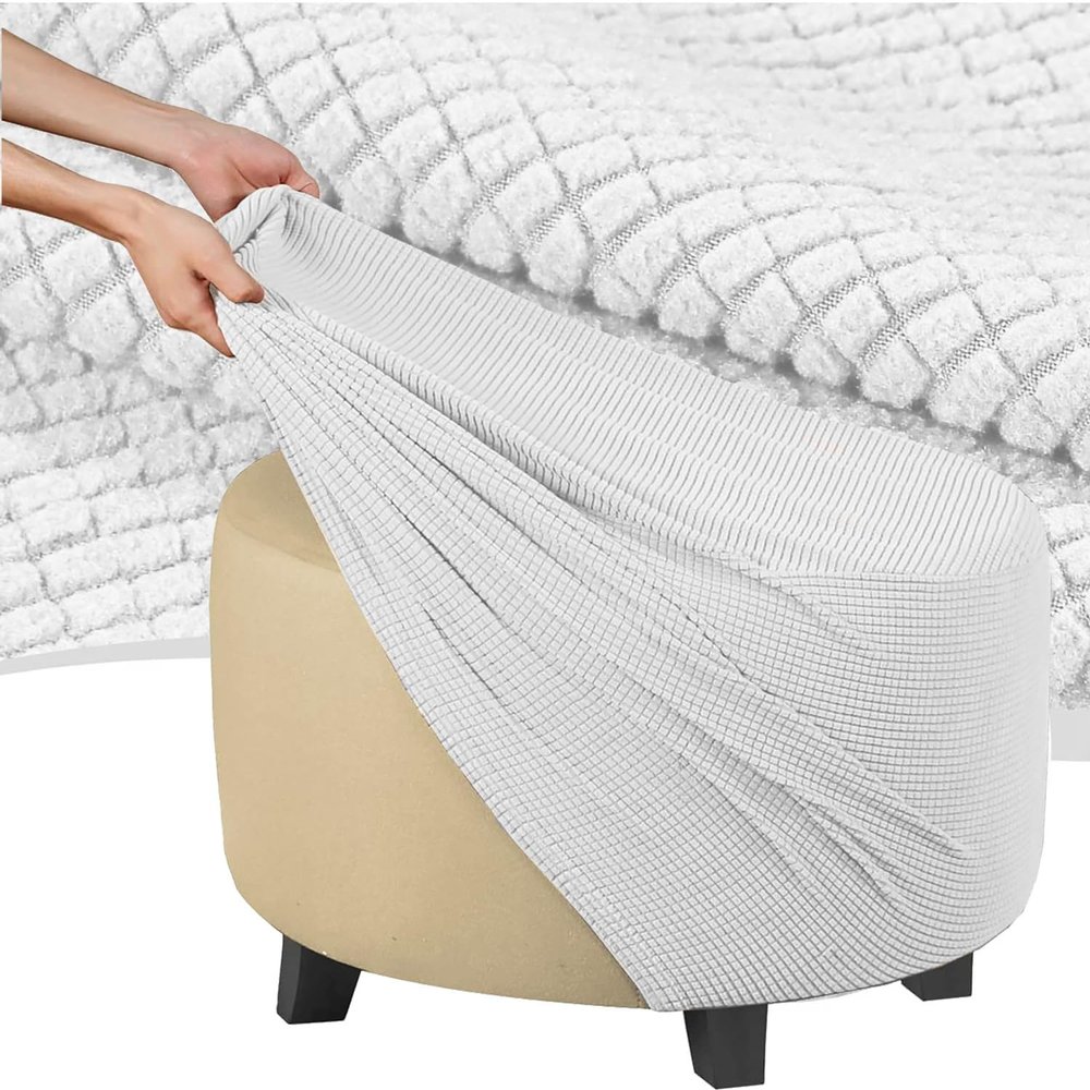 RTSFKFS Round Ottoman Footstool Cover, Cream, 93 x 93 cm