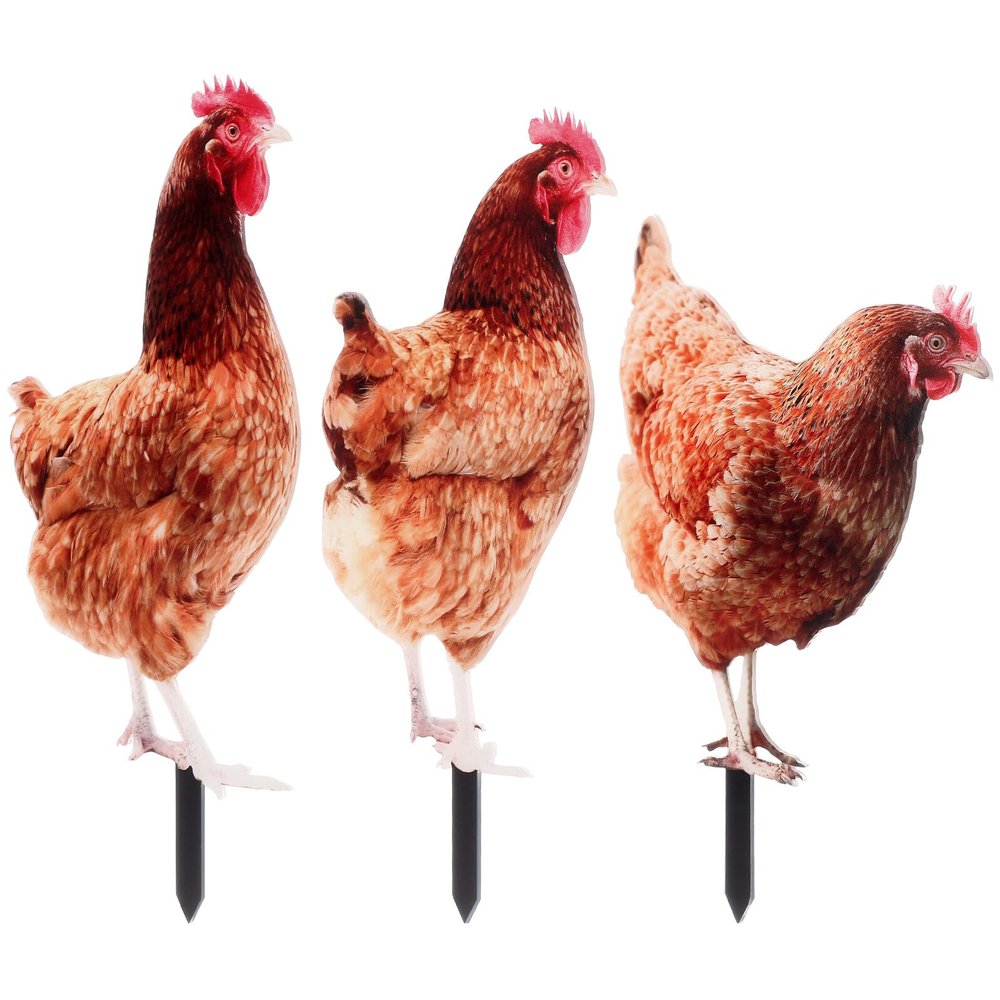 Three Acrylic Chicken Garden Stakes, Decorative Realistic Brown Lawn Ornaments