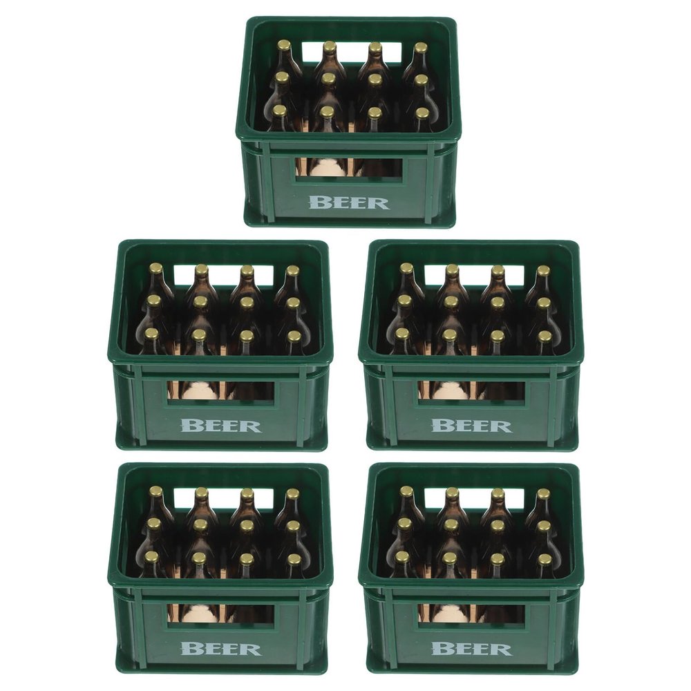 WHAMVOX 5-Piece Miniature Beer Crates with Detailed Bottles for Dollhouse Bars and Dioramas
