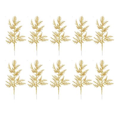 ALCXAZS Creative Christmas Decorations with Glitter Branches and Fir Sprigs, White and Gold, 30 Pieces
