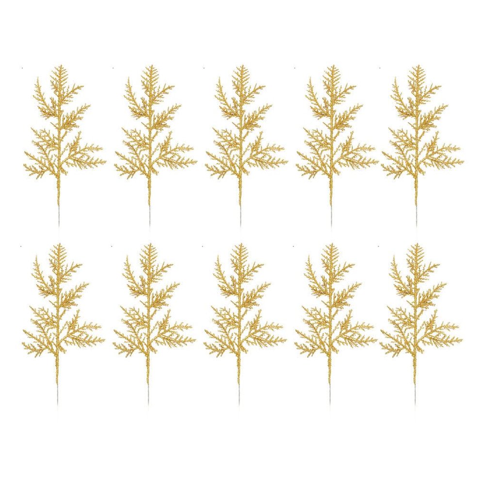 ALCXAZS Creative Christmas Decorations with Glitter Branches and Fir Sprigs, White and Gold, 30 Pieces