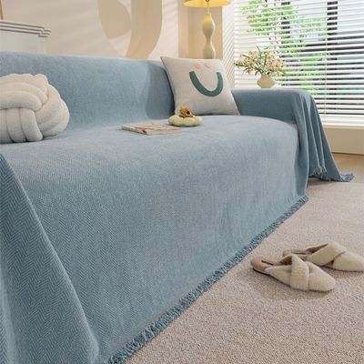 Chenille Sofa Throw with Tassels, Reversible Sofa Cover, Pet-Friendly, Style-d1, 180 × 460 cm