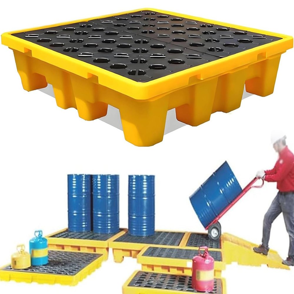 Hrxllb Modular Spill Containment Tray, Stackable Removable Grid Tray with Drain Opening, 66 x 66 x 15 cm