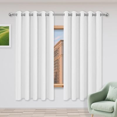 LIUJYUAN Living Room Curtains with Grommets, 400 x 125 cm, Thick Thermal Blackout Curtains, White