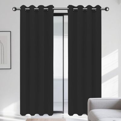 GOUBAN Blackout Curtain with Grommets, 200 x 230 cm, Thermal Room-Darkening Curtain for Bedroom and Living Room, Washable, Black