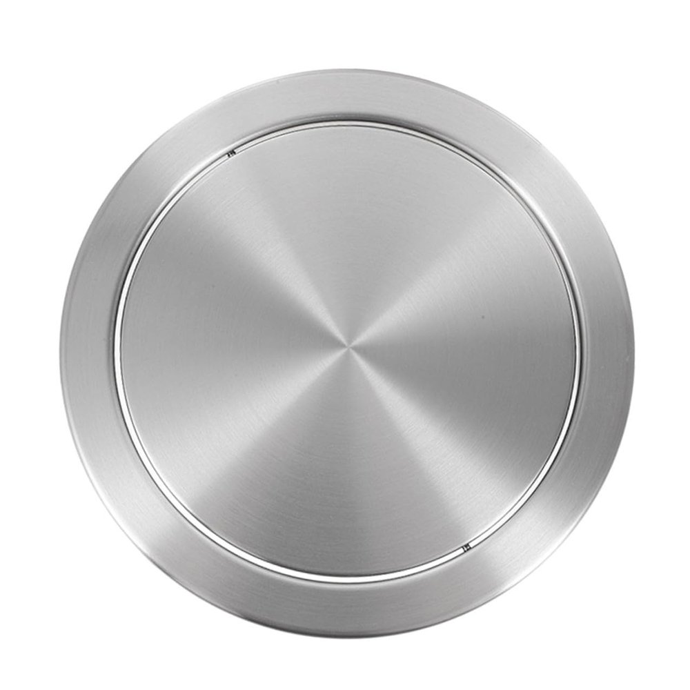 Round Stainless Steel Trash Can Lid with Hinged Lid, Silver