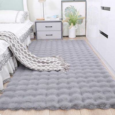 Treer Soft Shaggy Area Rug, Washable Non-Slip Carpet, Light Gray, 50 x 150 cm