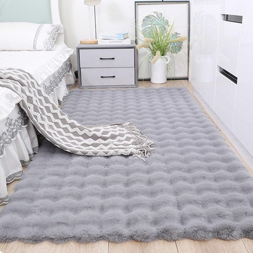 Treer Soft Shaggy Area Rug, Washable Non-Slip Carpet, Light Gray, 50 x 150 cm