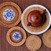 4-Piece Woven Rattan Coaster Set, 10 cm view 2