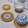 4-Piece Woven Rattan Coaster Set, 10 cm view 3