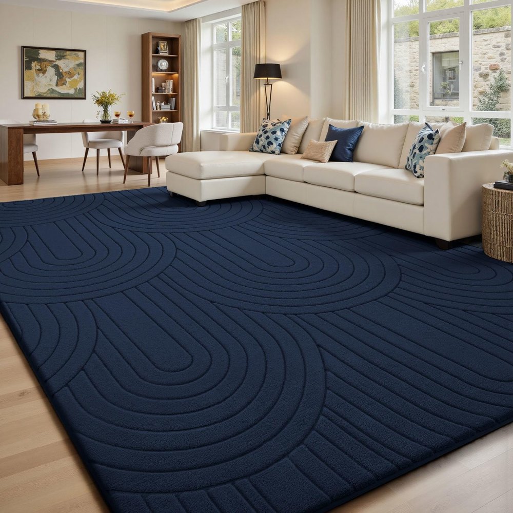 Sour Lemon Rug, 200 x 300 cm, 3D Semicircle Pattern, Navy Blue
