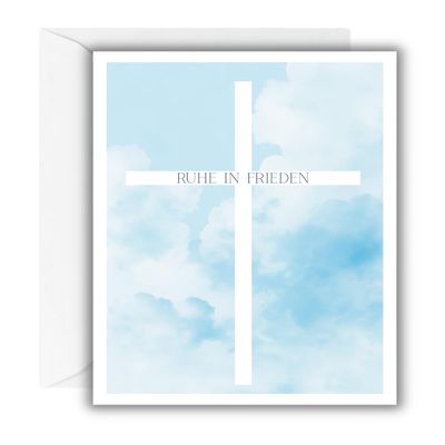 WBdesignz “Rest in Peace” Sympathy Card with White Envelope, Cross and Sky Motif, DIN A6