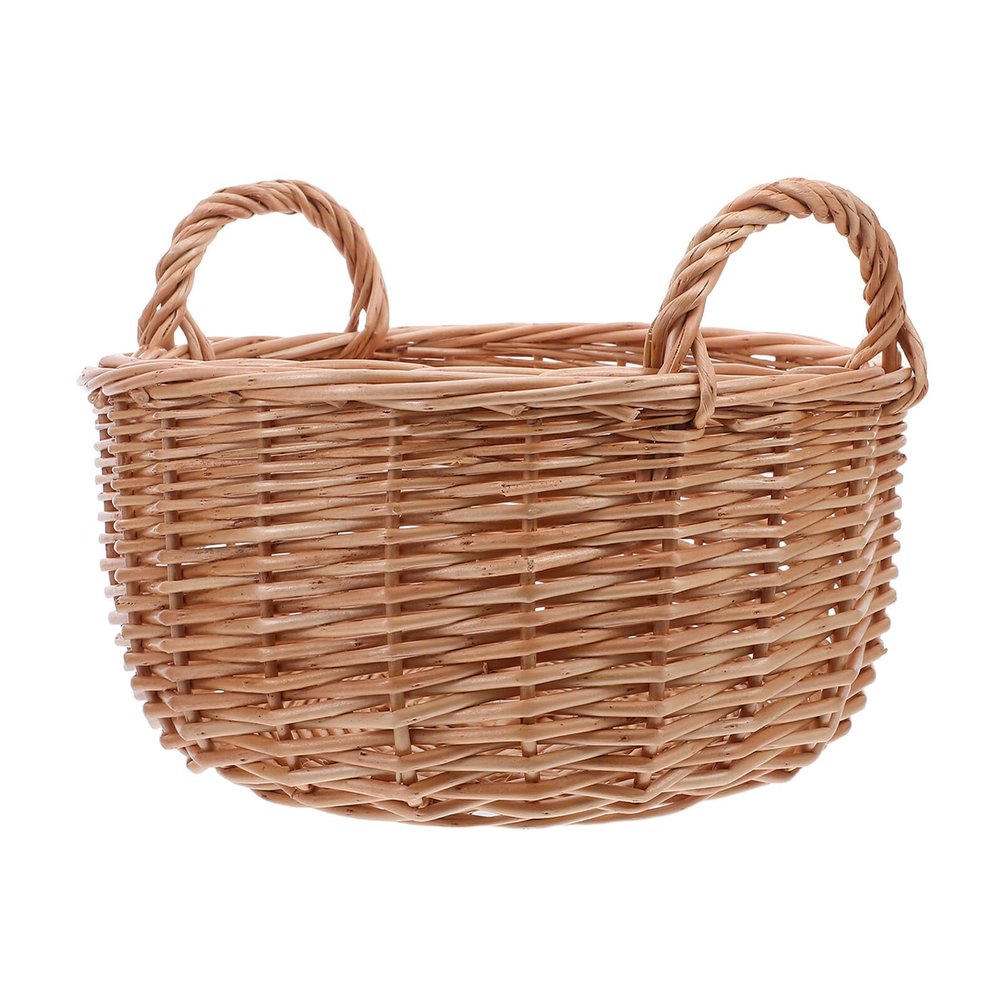 Sosoport Round Handwoven Rattan Basket with Handles for Bread, Fruit and Snacks