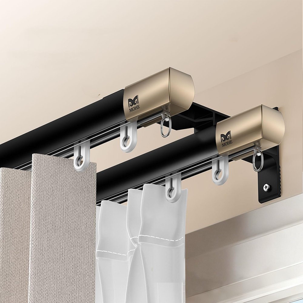 Double-Track Aluminum Curtain Rod, Easy-Install Ceiling or Wall Mount, Black, 4.6 ft (1.4 m)