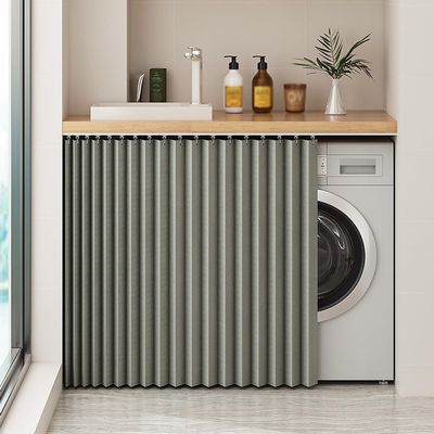 Sliding Cabinet Curtain for Open Shelves, Gray, 31.5 x 63 in