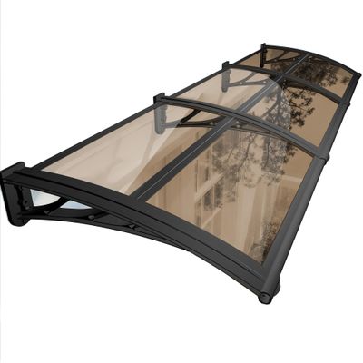 NacstarHome 460 cm Transparent Polycarbonate Door Canopy, Brown Panel, Black 100 cm Brackets