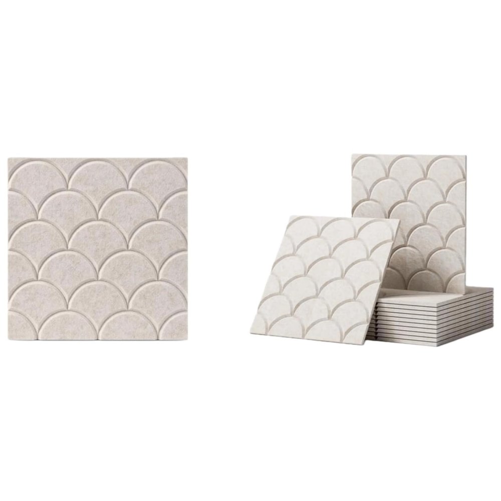 Hiseng 12-Pack Self-Adhesive Acoustic Panels, 30 x 30 cm, Soundproof Wall Panels, Sound Absorbers for Office, TV Wall, Gaming and Recording Studio, Circle (Beige 2, 30 x 30 cm)