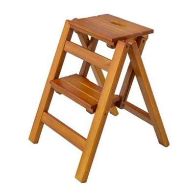 LWJSOCP Indoor Folding Wooden Step Stool, Natural, 2-Tier