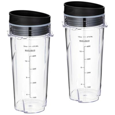 16 oz Replacement Cups Compatible with Ninja QB3001SS Fit Compact Personal Blender, 2-Pack with Lids