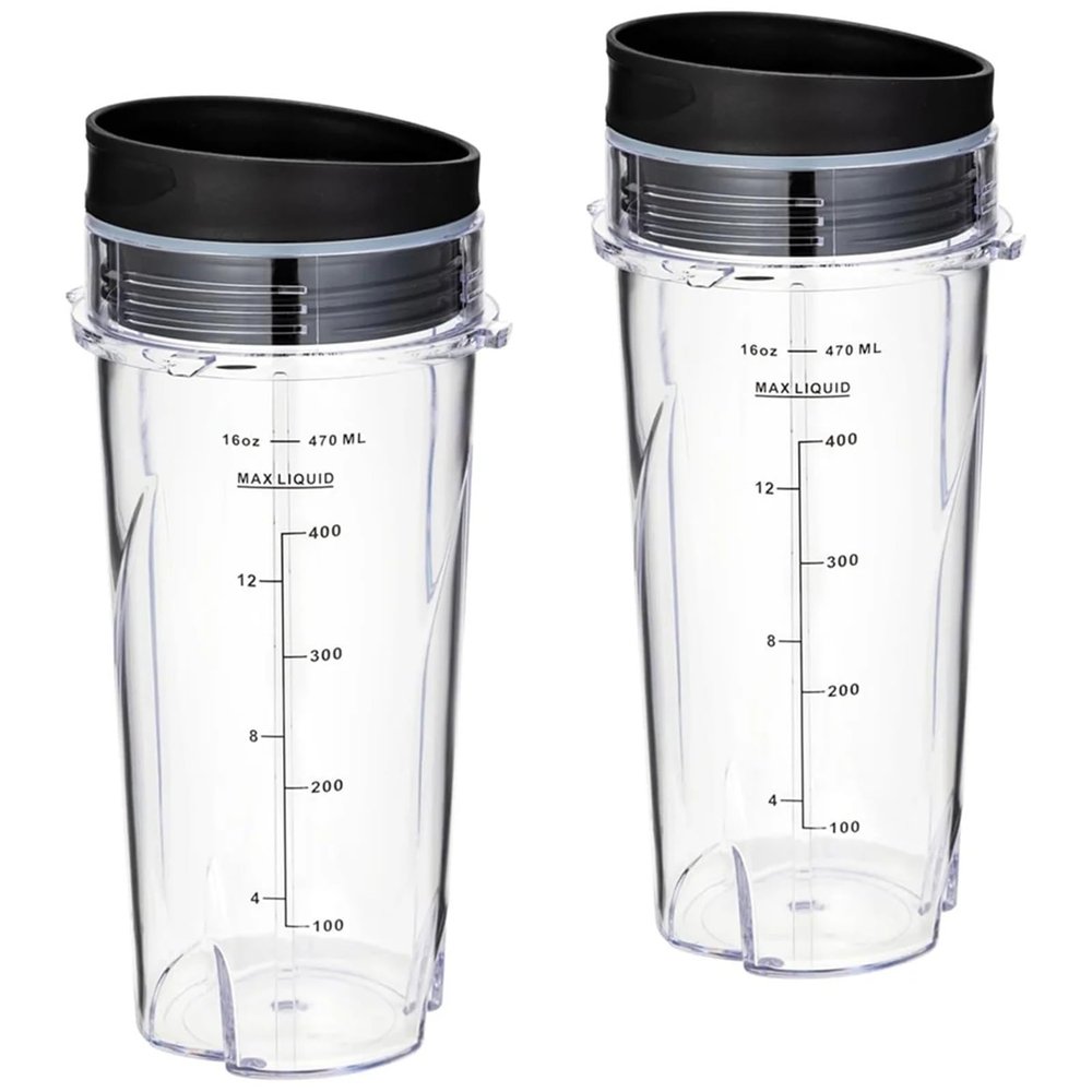 16 oz Replacement Cups Compatible with Ninja QB3001SS Fit Compact Personal Blender, 2-Pack with Lids