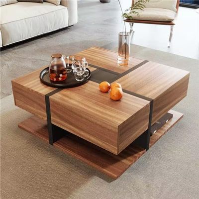 SACOOL Square Coffee Table 78 x 78 x 36 cm with 4 Drawers
