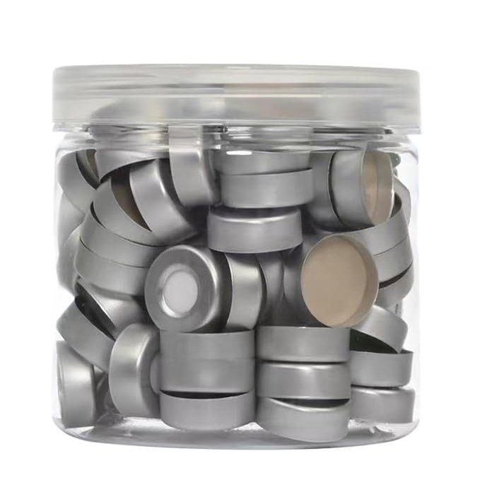 20 mm Aluminum Crimp Cap with PTFE/Silicone Septum for 10 mL/20 mL Chromatography Vials, 100-Pack (J-CS124)