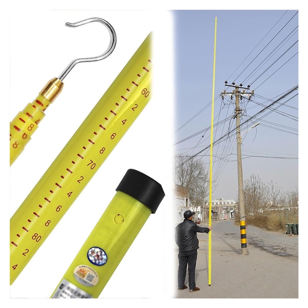 Insulated Telescoping High-Voltage Measuring Pole with Hook, Yellow, 8 m/26.2 ft