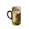 ROEUIPG 500 ml Transparent Glass Cup with Wooden Handle, Lotus Pattern view 2