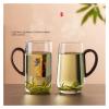 ROEUIPG 500 ml Transparent Glass Cup with Wooden Handle, Lotus Pattern view 3