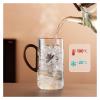 ROEUIPG 500 ml Transparent Glass Cup with Wooden Handle, Lotus Pattern view 4