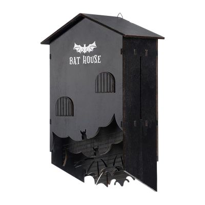 Outdoor Wooden Bat House | Three-Chamber Wall-Mounted Box | Halloween Decor