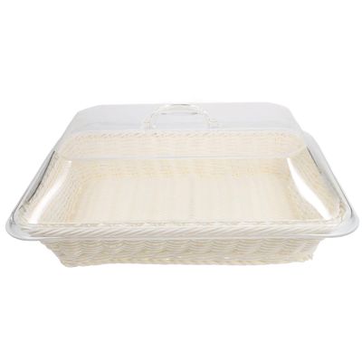 NOLITOY Bread Basket, Natural Style, Large Rattan-Look Storage Basket with Transparent Lid
