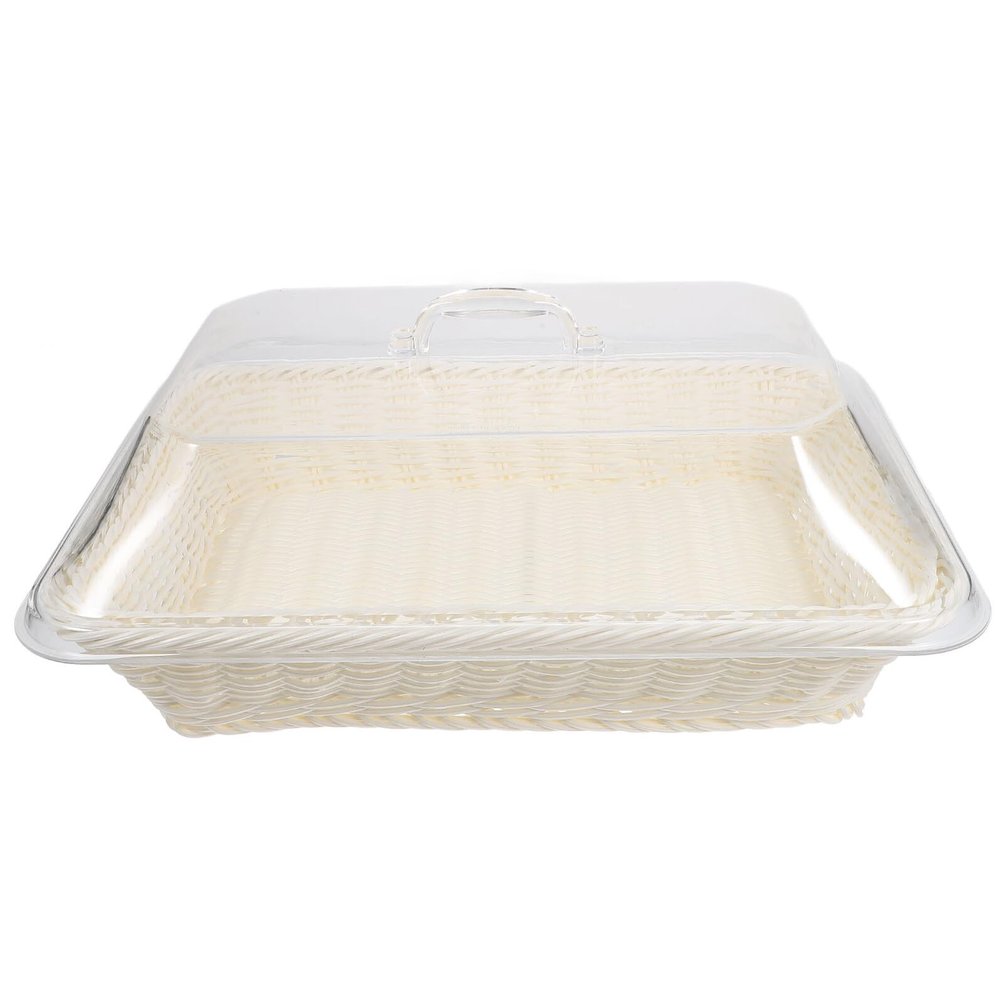 NOLITOY Bread Basket, Natural Style, Large Rattan-Look Storage Basket with Transparent Lid