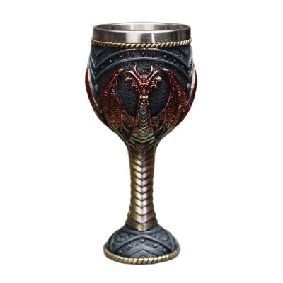 Mupingfenglan Vintage Medieval Goblet with Dragon Pattern, Red