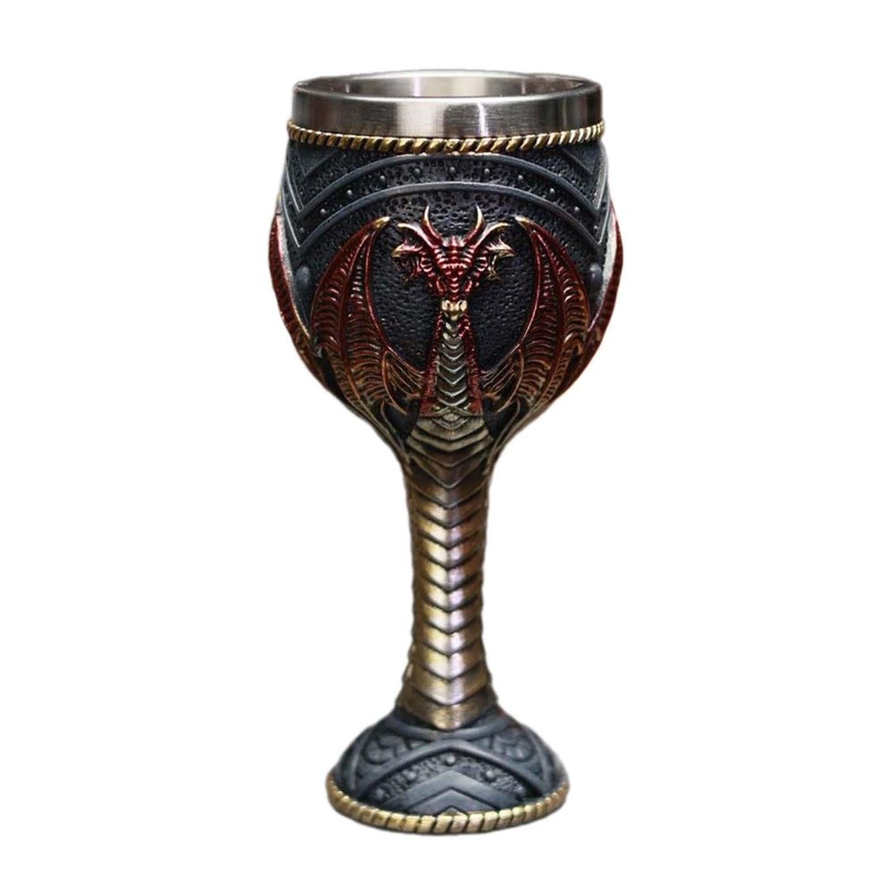 Mupingfenglan Vintage Medieval Goblet with Dragon Pattern, Red