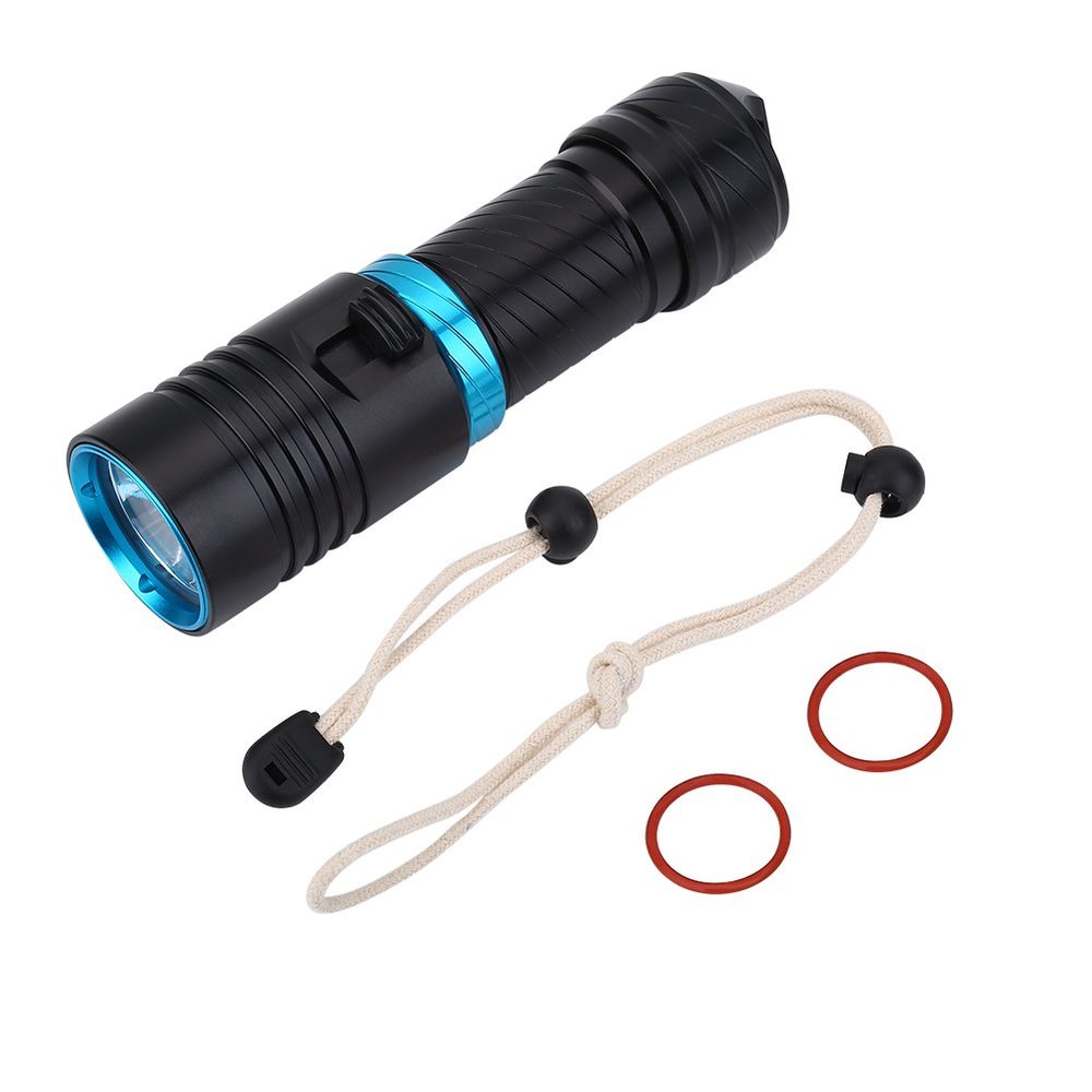 Akozon 50 m Waterproof LED Underwater Flashlight, Portable Aluminum Alloy Flashlight for Outdoor and Night Use