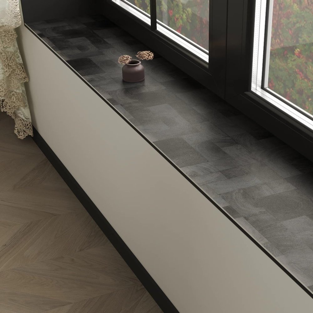 Black Abstract Indoor Window Sill Mat, 90 x 10 cm