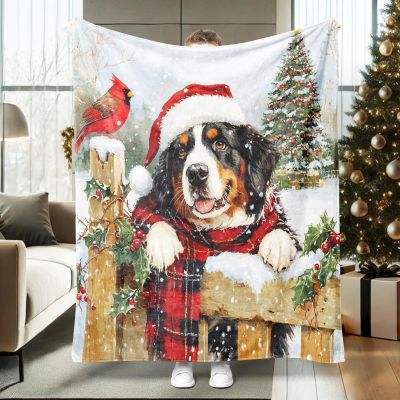 Farmhouse Christmas Blanket with Bernese Mountain Dog, 40 x 50 in