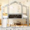 Merax Gray Kids’ Loft Bed 90 x 200 cm with Slide and Ladder view 1