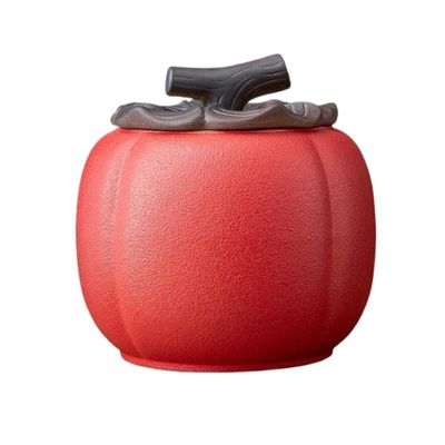 IMEITE Creative Persimmon Tea Storage Jar, Ceramic Sealed Container, Portable Chinese Retro Tea Jar for Tea Leaves (D)