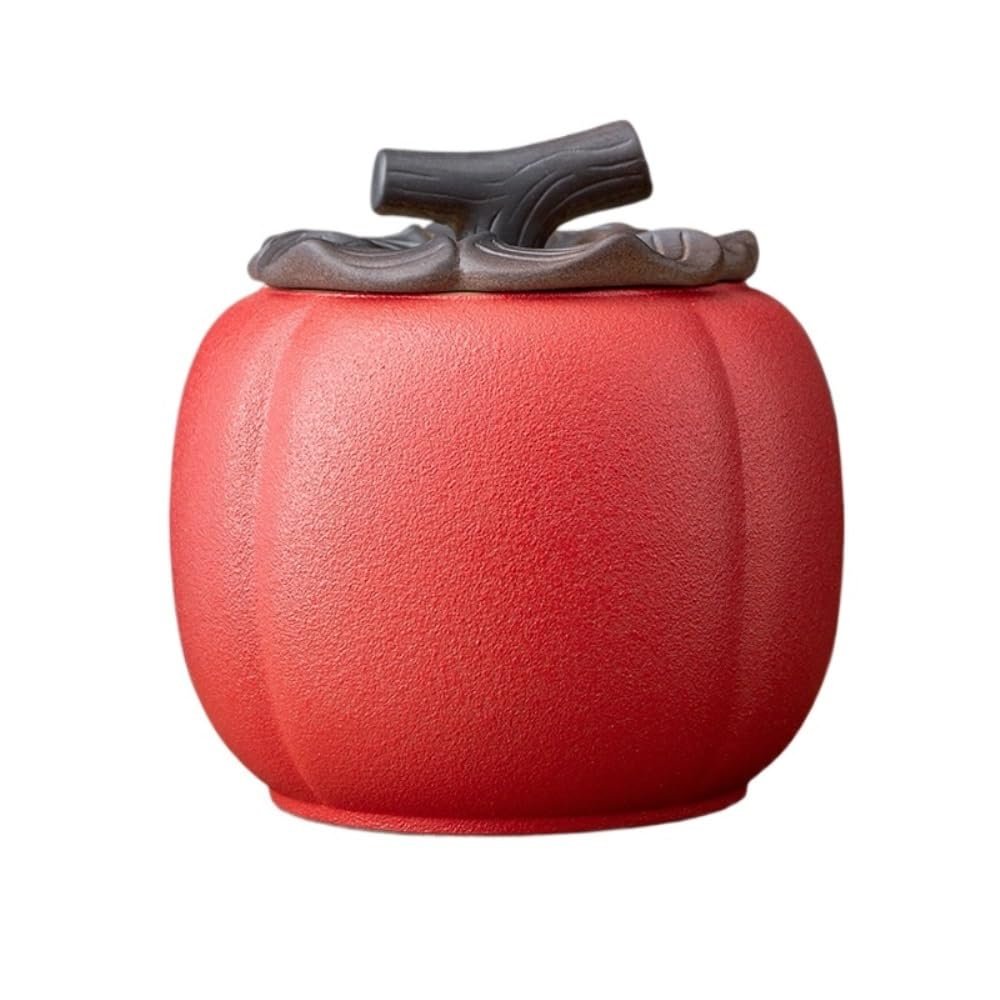 IMEITE Creative Persimmon Tea Storage Jar, Ceramic Sealed Container, Portable Chinese Retro Tea Jar for Tea Leaves (D)